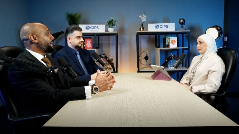 CIPS panel interview with three guests filmed at a studio table